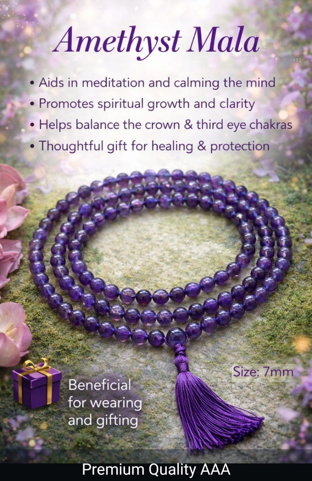 Amethyst Japa Mala Beads Necklace
