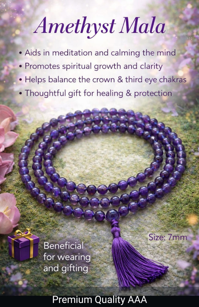 Amethyst Japa Mala Beads Necklace